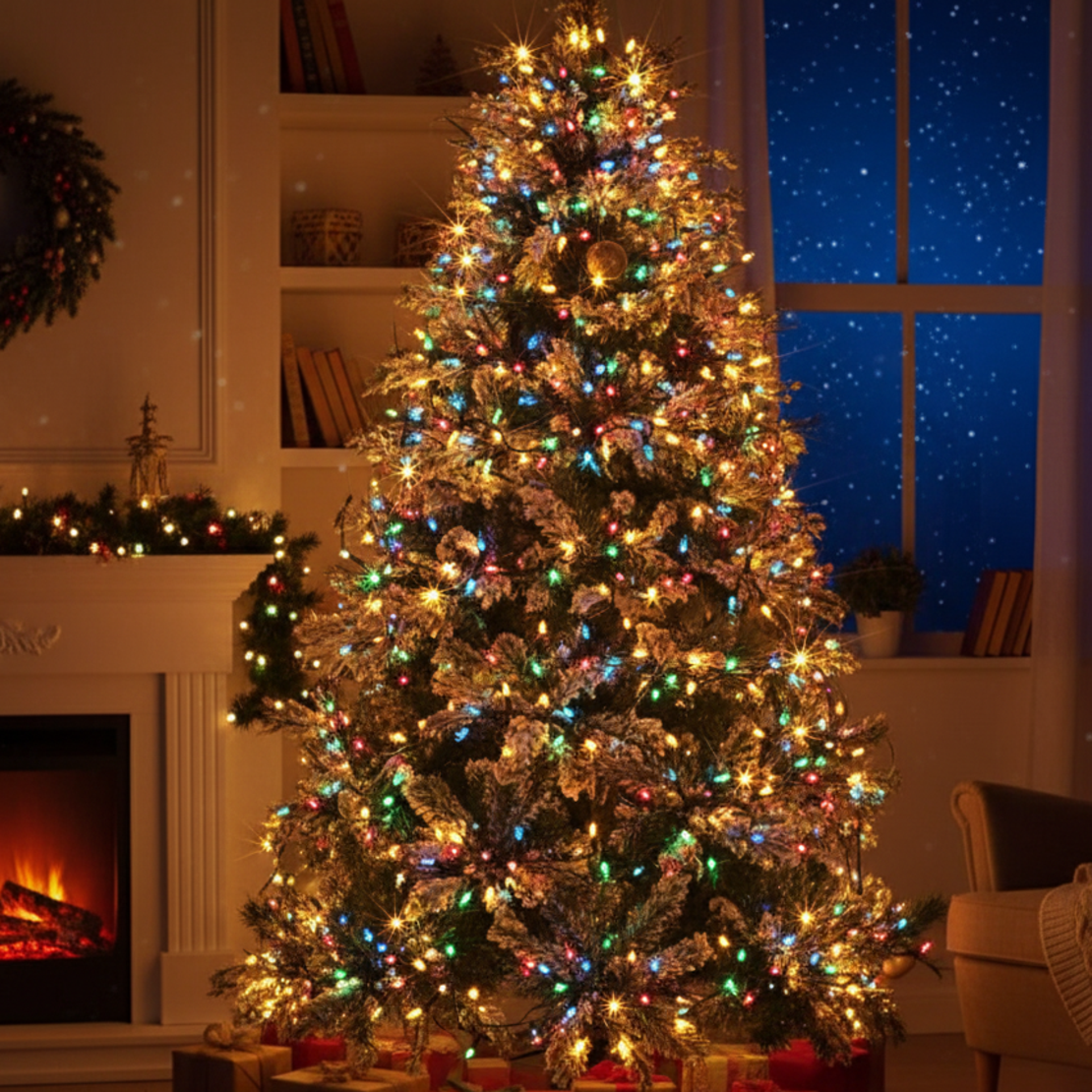 Цветни коледни лампички с черен кабел