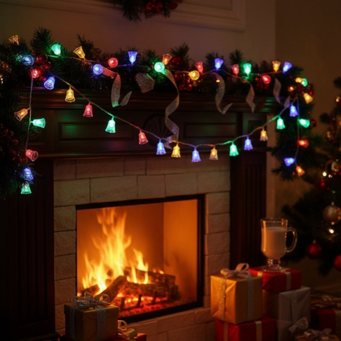 Многоцветни коледни LED лампички с камбанки - Многоцветни дължина - 5м 28бр лампички