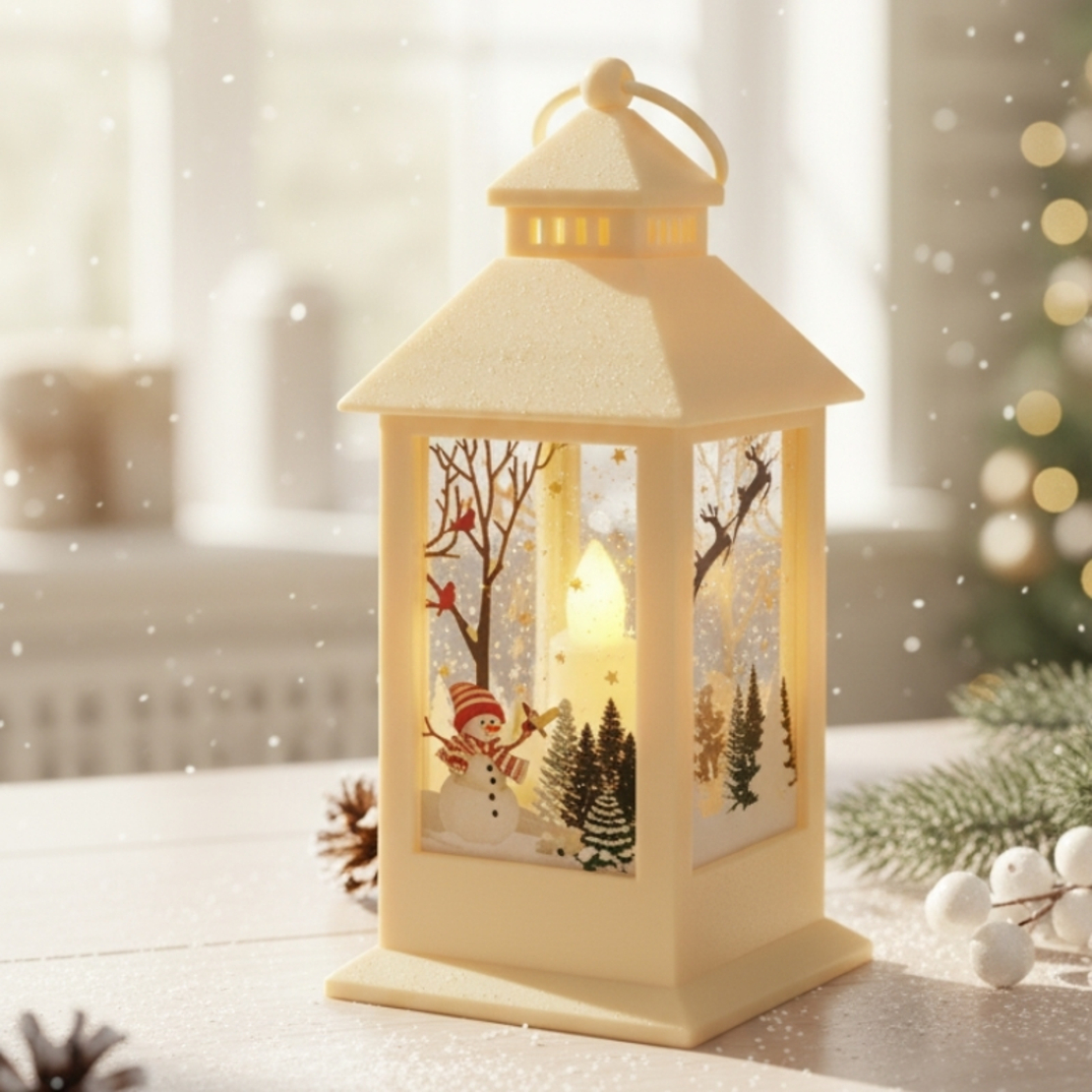 Коледен фенер с топла LED светлина