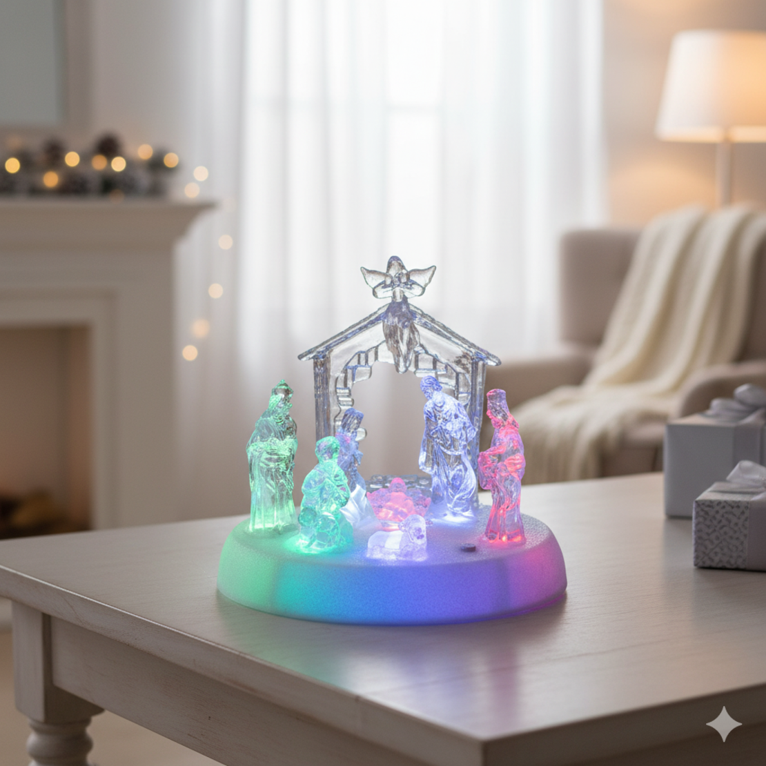 Коледна LED осветена акрилна скулптура на Рождество Христово