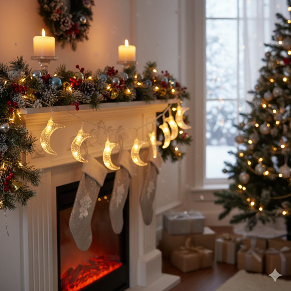 Празнични Коледни лампички с форма на лунички