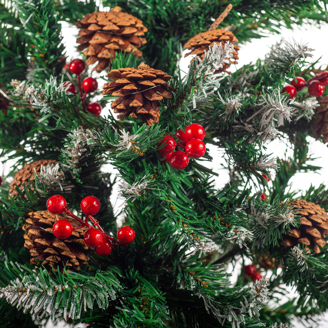Изкуствена елха Luxury Diamond с червен глог и шишарки