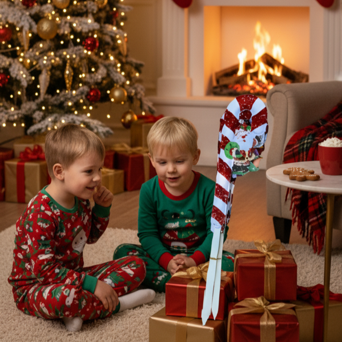 Коледно захарно бастунче с вълшебен дизайн