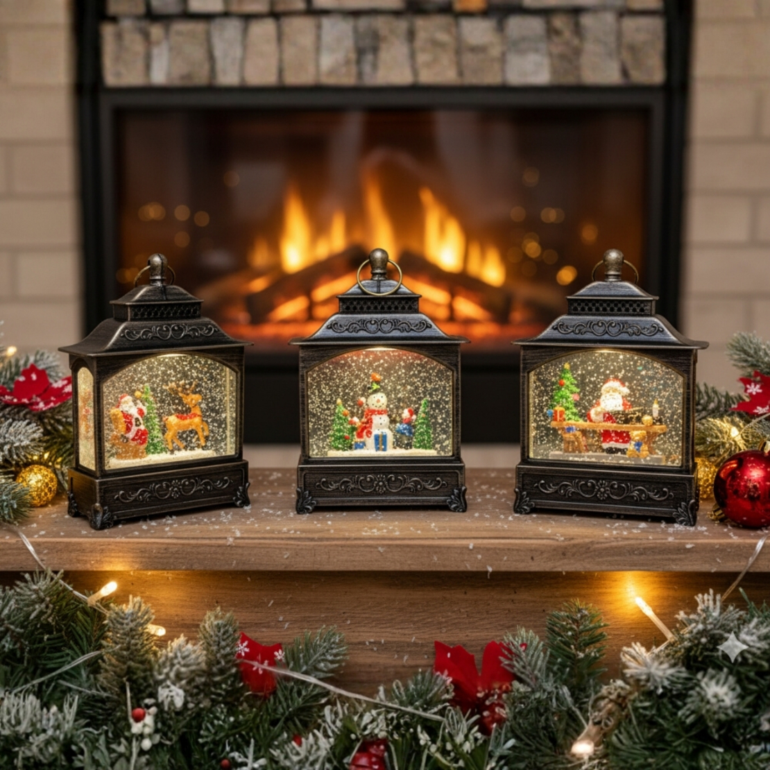 Светещ музикален фенер с Дядо Коледа и вихър от блясък