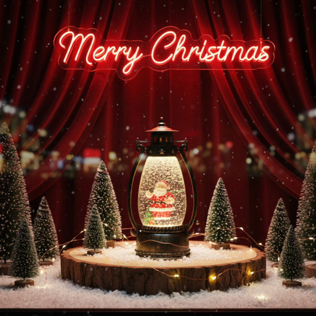 Ретро LED коледен фенер с падащ сняг – магическа светлина и празничен уют