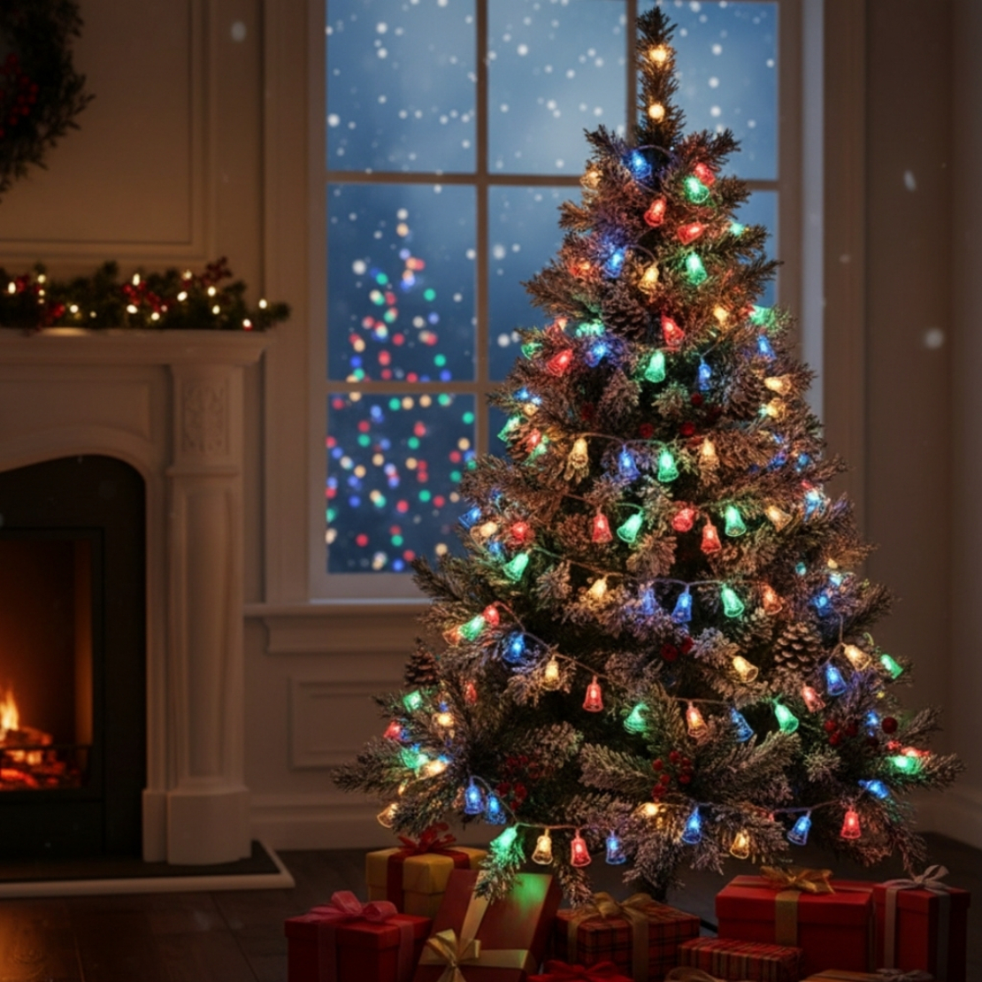 Многоцветни коледни LED лампички с камбанки - Многоцветни дължина - 5м 28бр лампички