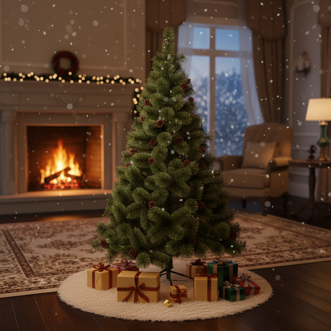 Естествено зелена елха с шишарки