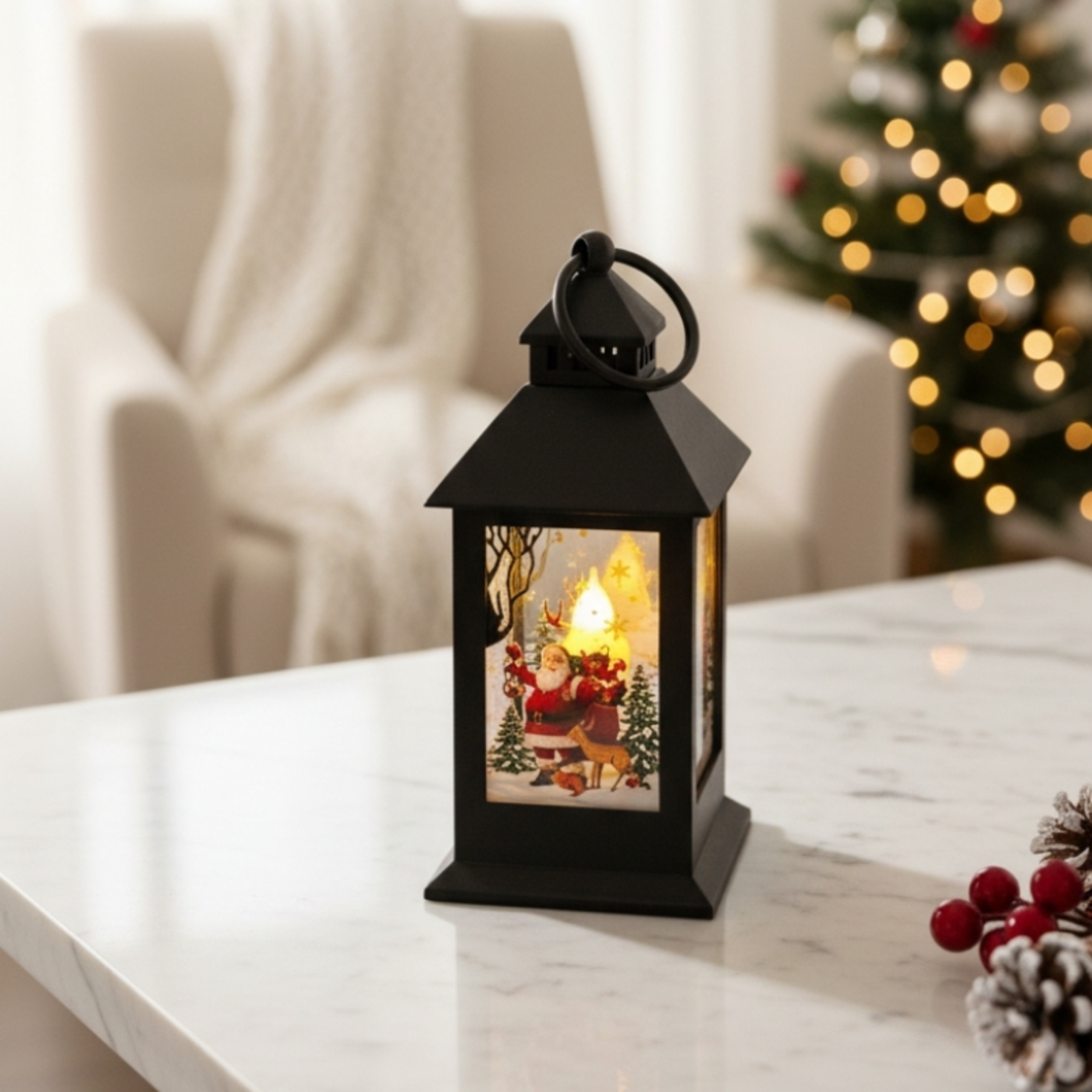 Коледен фенер с топла LED светлина
