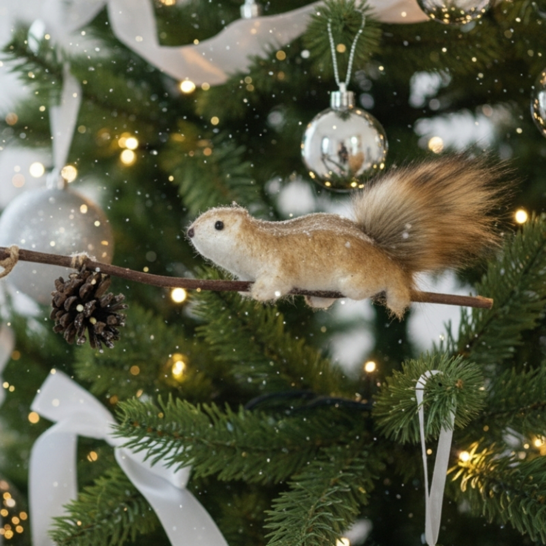 Коледна декорация катеричка на клонче