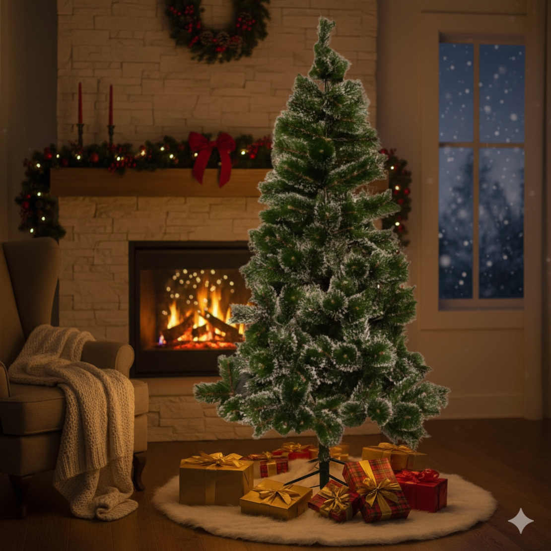 Заснежена Коледна елха с метална стойка