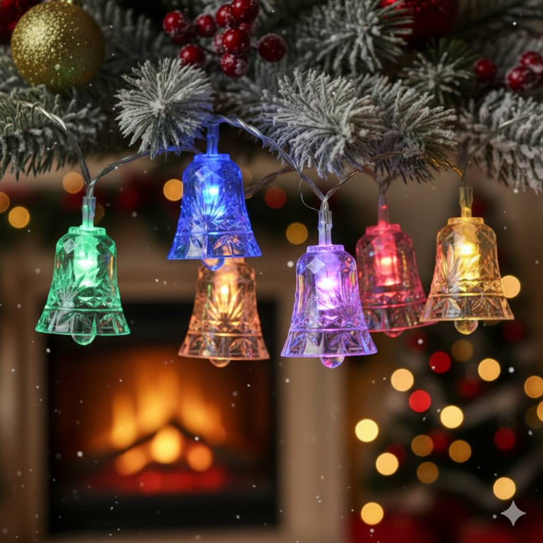 Многоцветни коледни LED лампички с камбанки - Многоцветни дължина - 5м 28бр лампички