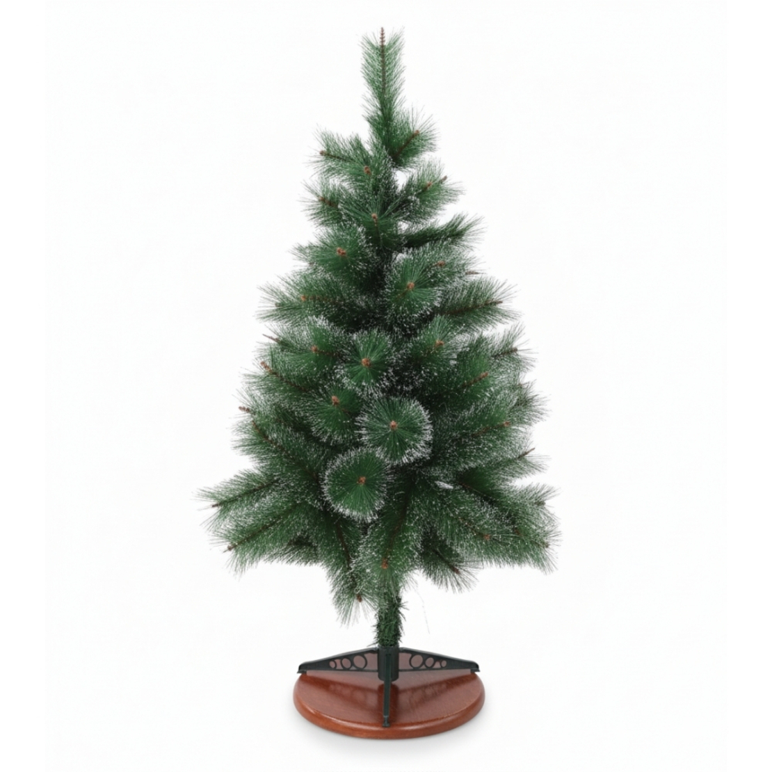 Коледна елха с шишарки и бели заскрежени връхчета