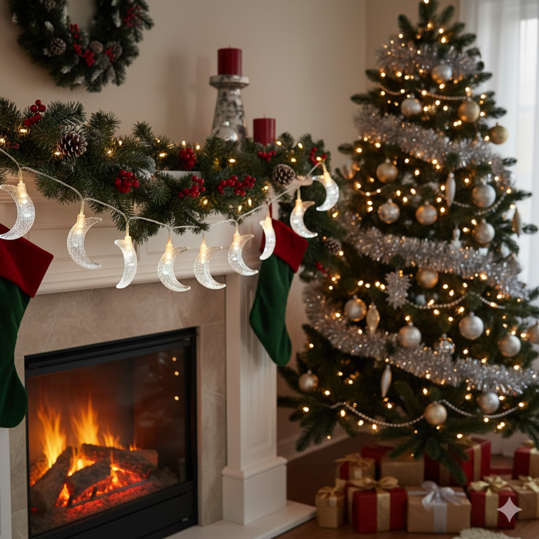 Празнични Коледни лампички с форма на лунички