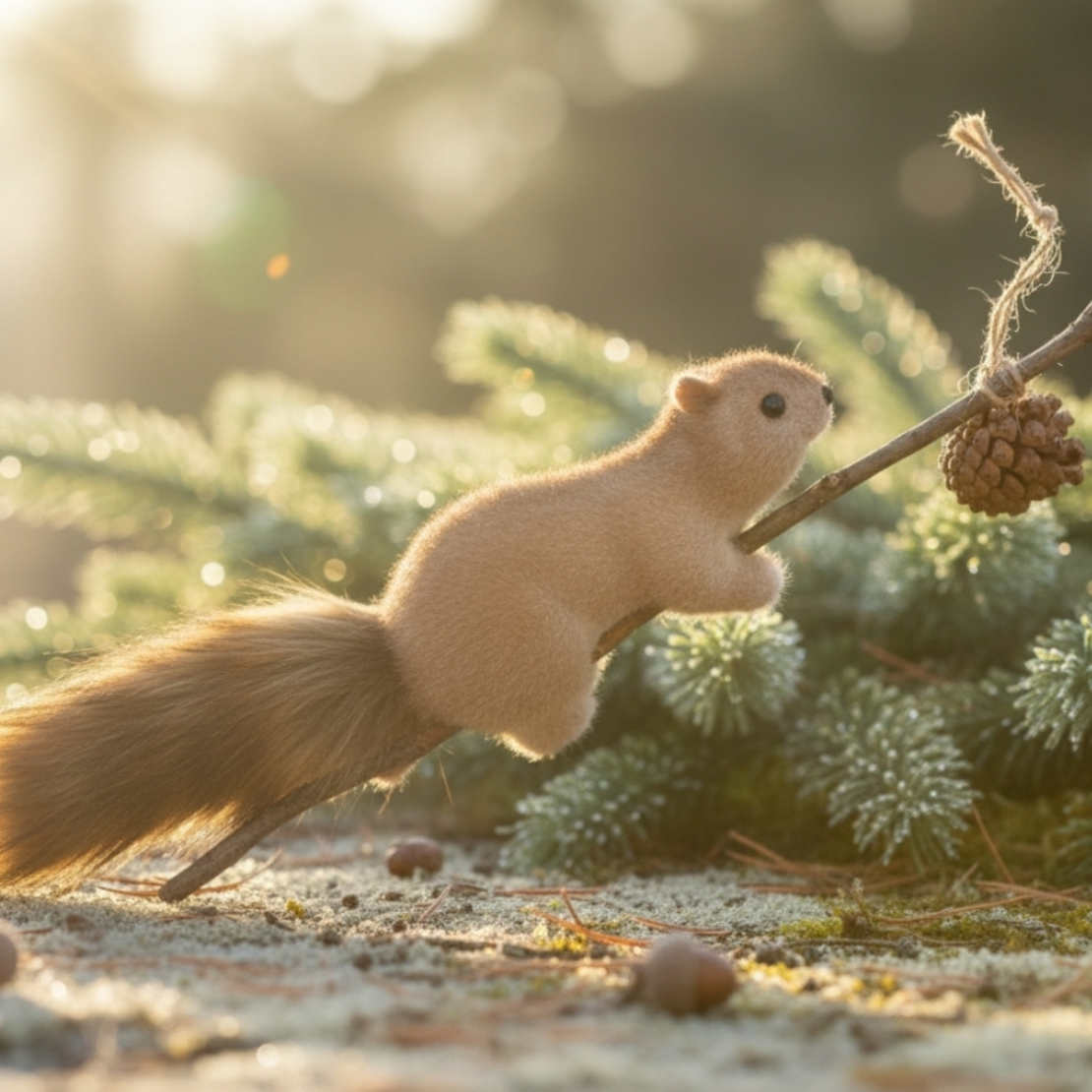 Коледна декорация катеричка на клонче