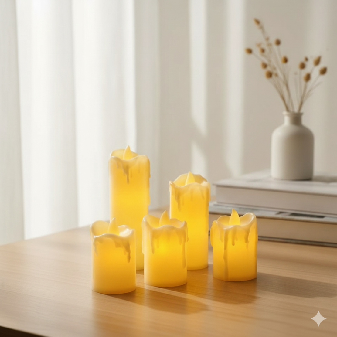 Комплект от бездимни безпламъчни работещи с батерии LED чаени свещи Diya за декорация