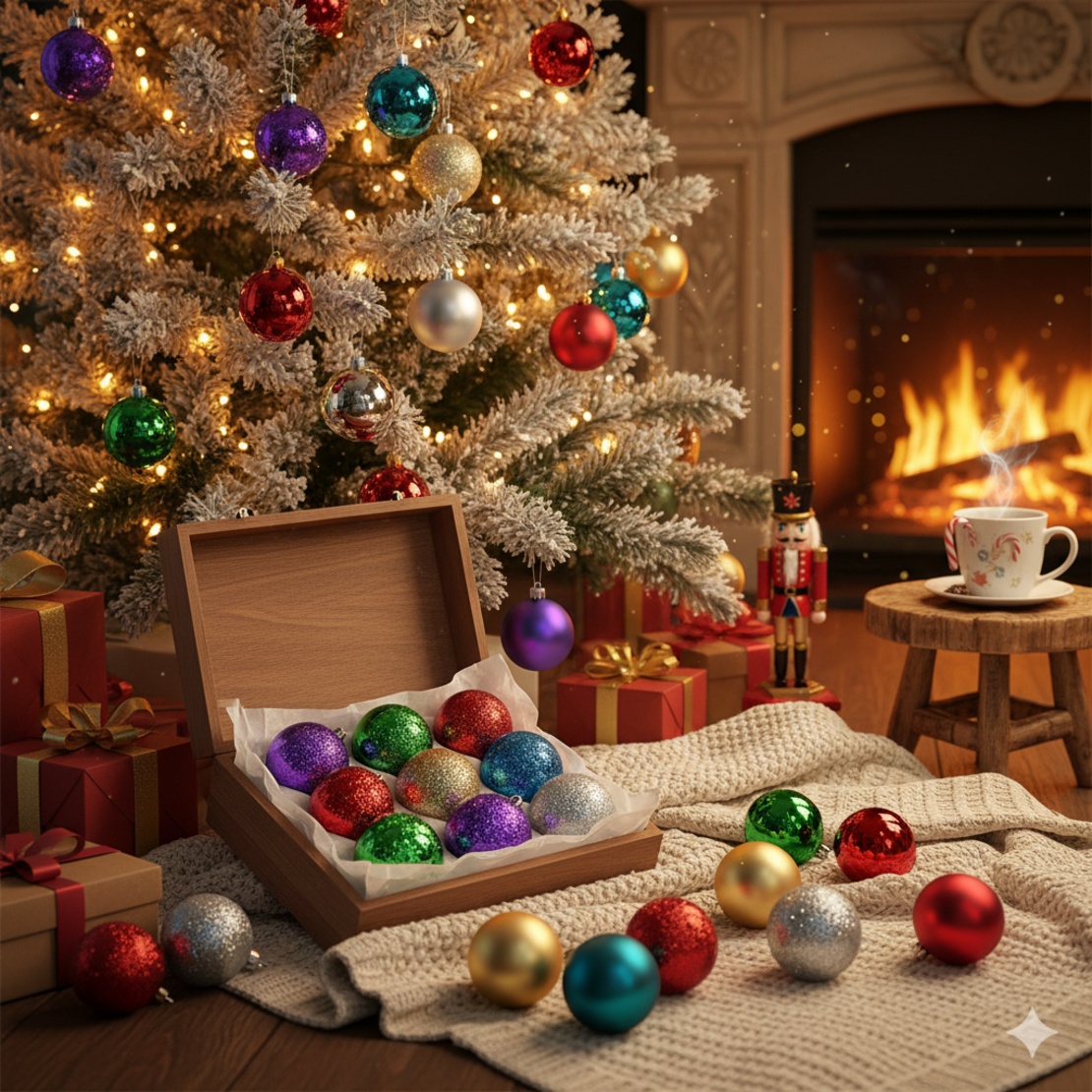 Празничен комплект от 12 бр. цветни топки в разнообразие от цветове и размери