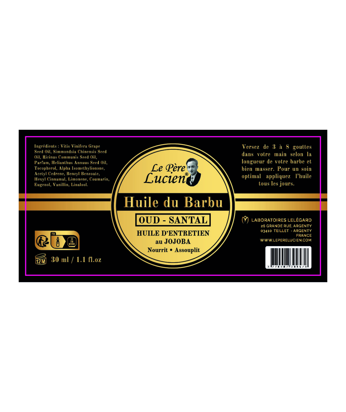 Масло за брада le Père Lucien с жожоба, 30 мл – Oud Santal