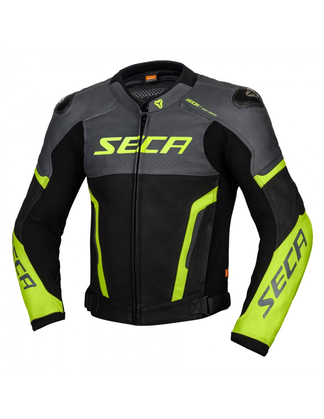 Кожено мото яке SECA HOOLIGAN TITANIUM/FLUO YELLOW
