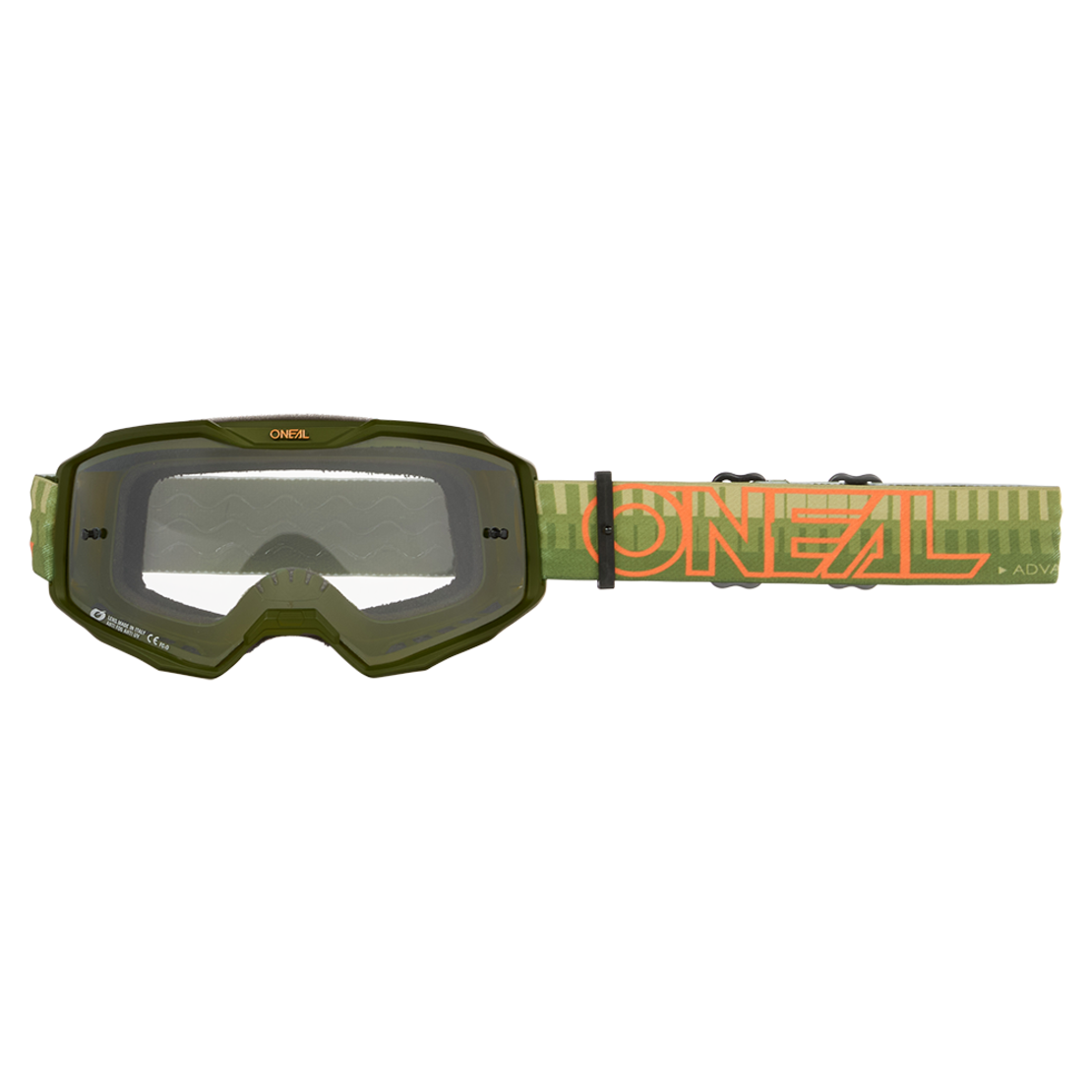 Мотокрос очила O'NEAL B-10 STRIPED GREEN/ORANGE - CLEAR V.26