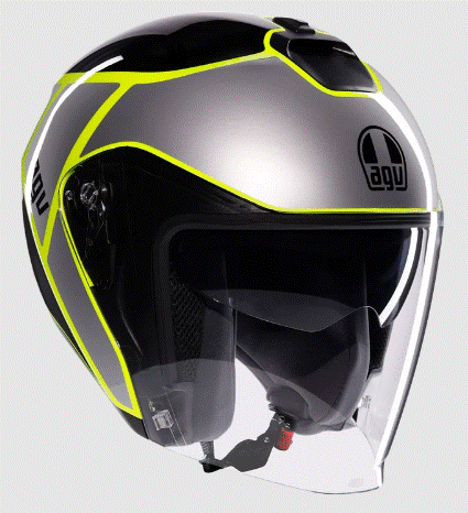 Каска за скутер AGV IRIDES DAVAO BLACK/GREY/YELLOW FLUO