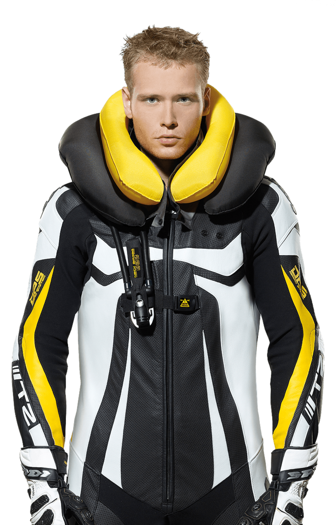 Кожен мото екип с гърбица SPIDI T-2 Neck Dps Airbag ACID GREEN/BLACK