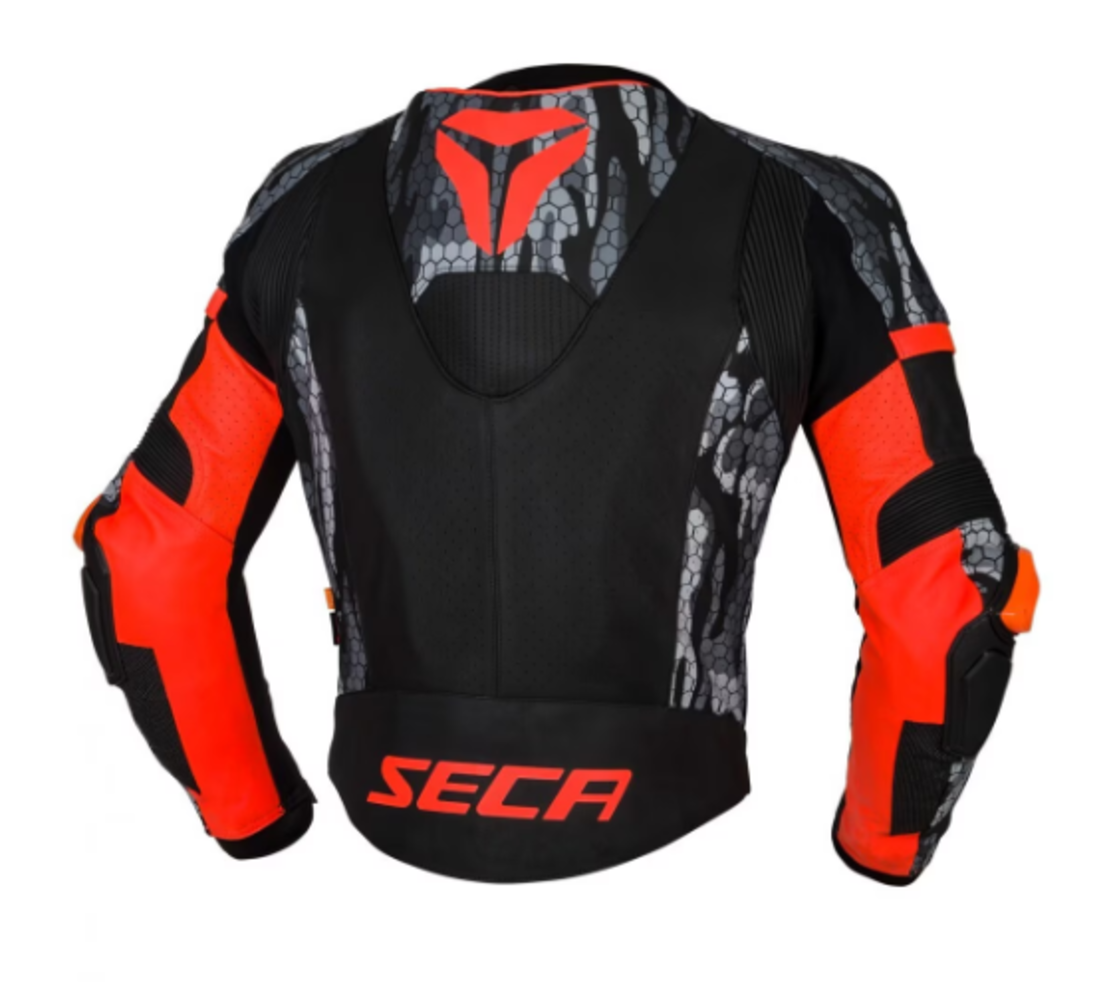 Кожено Мото яке SECA SRS II FLUO RED/CAMO