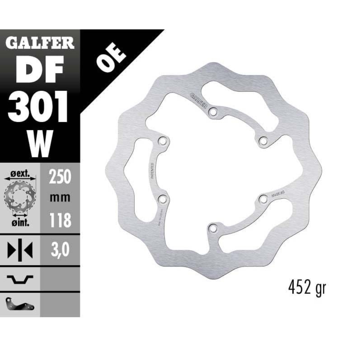 Преден спирачен диск Galfer WAVE FIXED 250x3mm DF301W