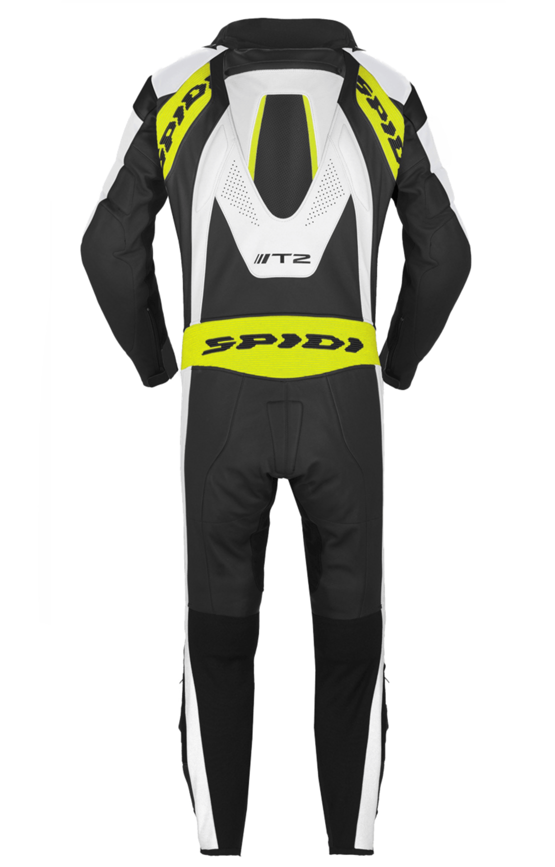 Кожен мото екип с гърбица SPIDI T-2 Neck Dps Airbag ACID GREEN/BLACK