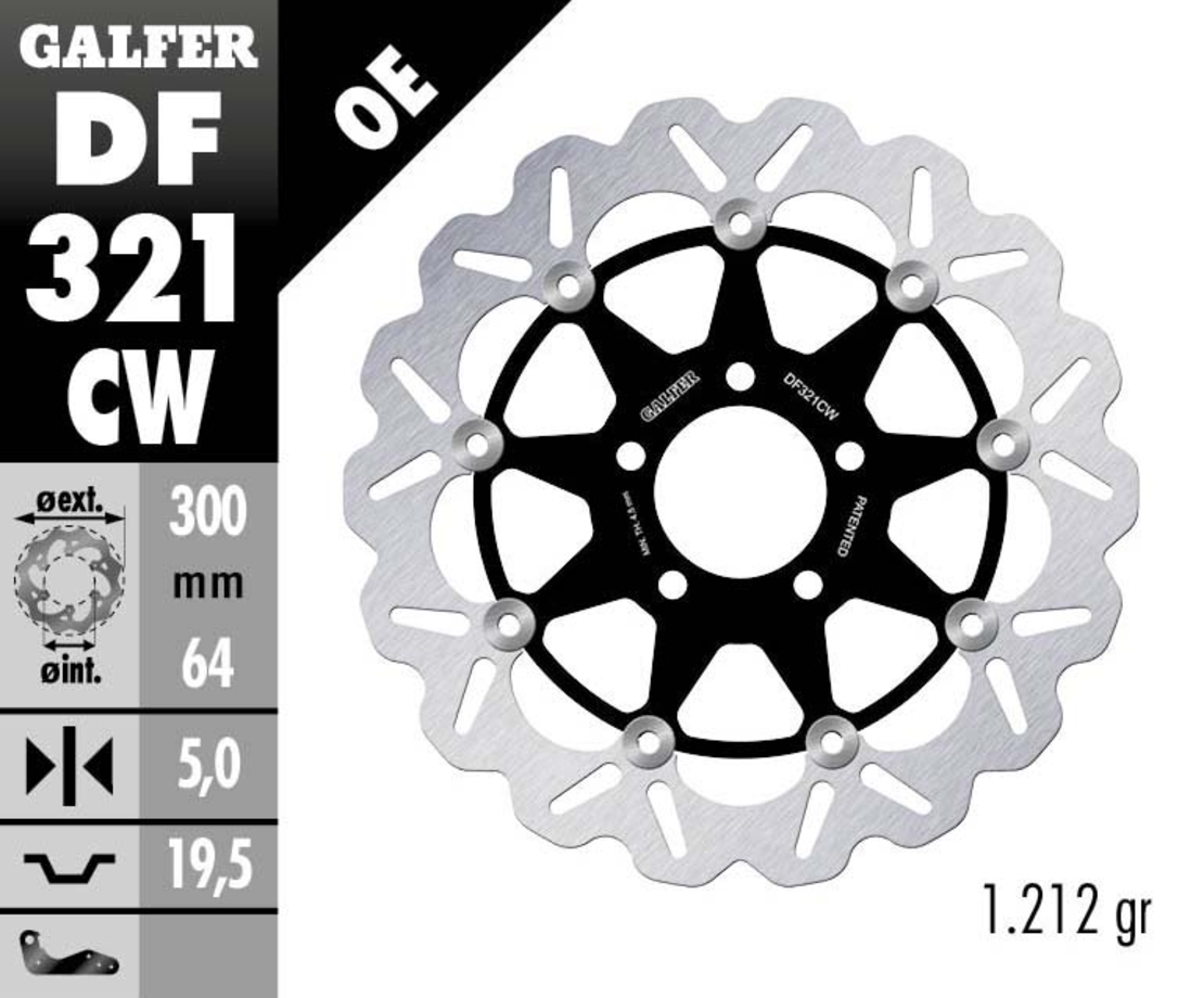 Плаващ преден спирачен диск Galfer WAVE FLOATING COMPLETE (C. ALU.) 300x5mm DF321CW