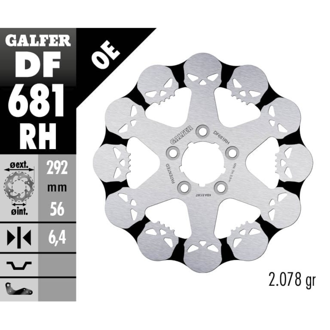 Заден спирачен диск Galfer WAVE SKULL DESIGN FIXED 292x6.4mm DF681RH