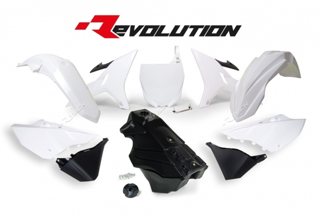 Комплект пластмаси RACETECH Revolution Plastic Kit + Gas Tank (Black/White) Yamaha YZ125/250 02-19