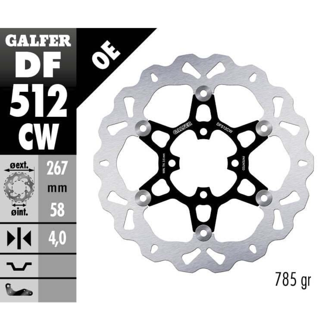 Плаващ преден спирачен диск Galfer WAVE FLOATING COMPLETE (C. ALU.) 267x4mm DF512CW