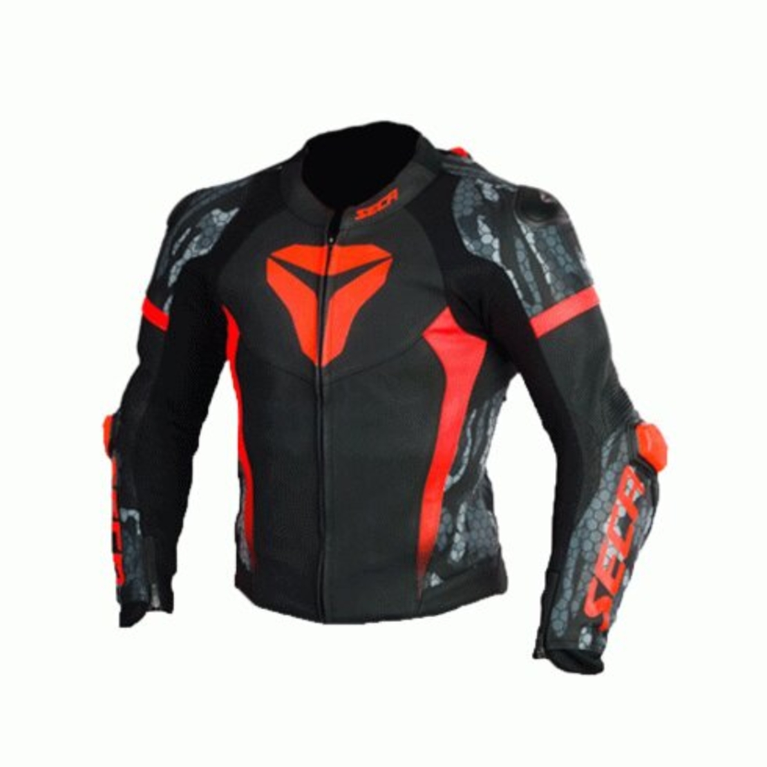 Кожено Мото яке SECA SRS II FLUO RED/CAMO