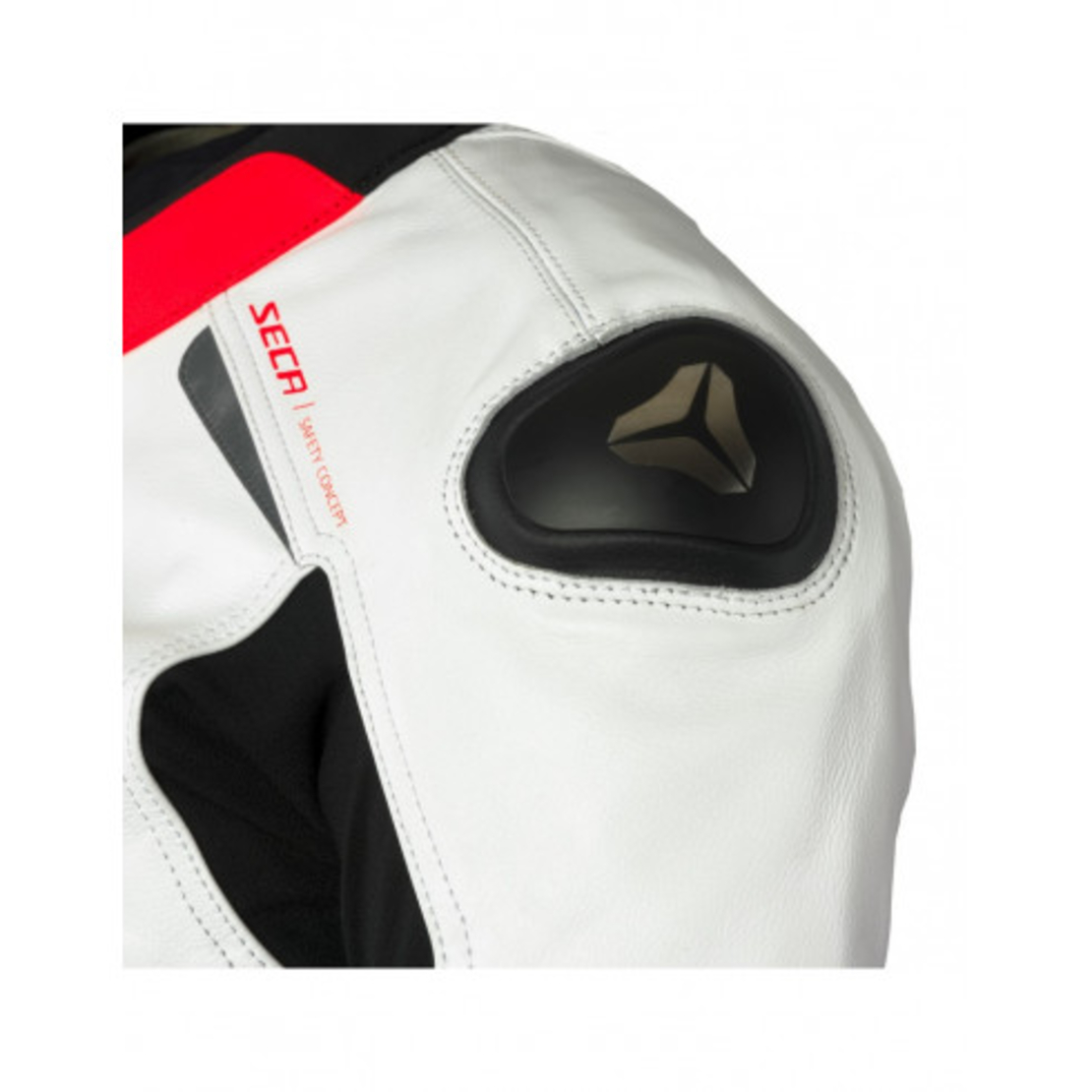 Кожено мото яке SECA HOOLIGAN WHITE/FLUO RED