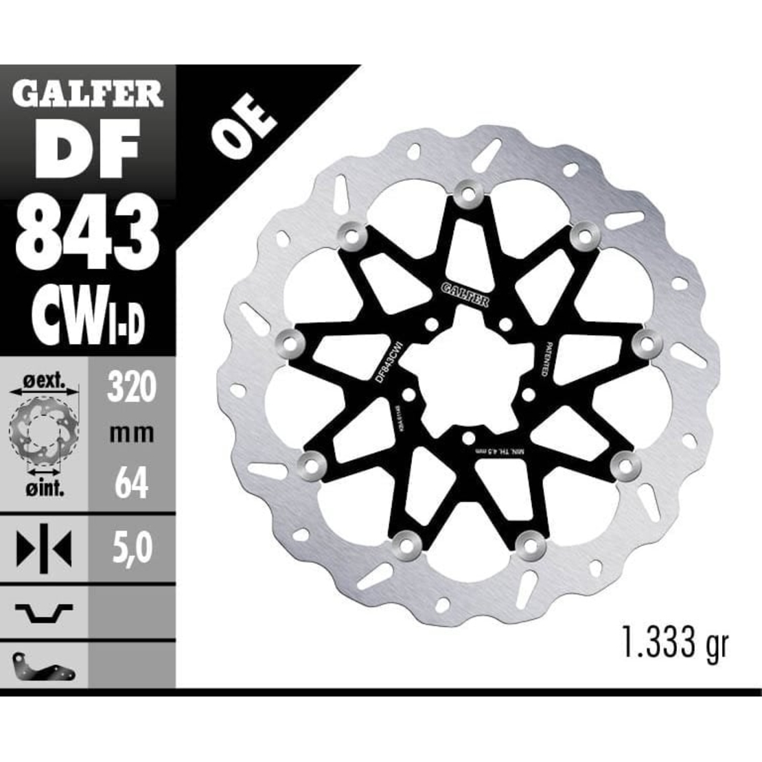 Плаващ преден спирачен диск Galfer WAVE FLOATING COMPLETE (C. ALU.) 320x5mm DF843CWI
