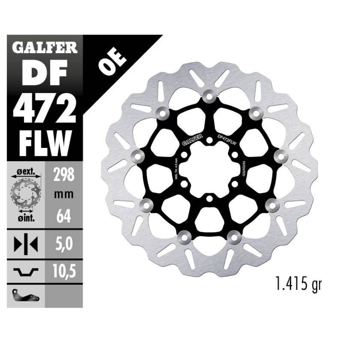 Плаващ преден/заден спирачен диск Galfer WAVE FLOATING (C. STEEL) 298x5mm DF472FLW