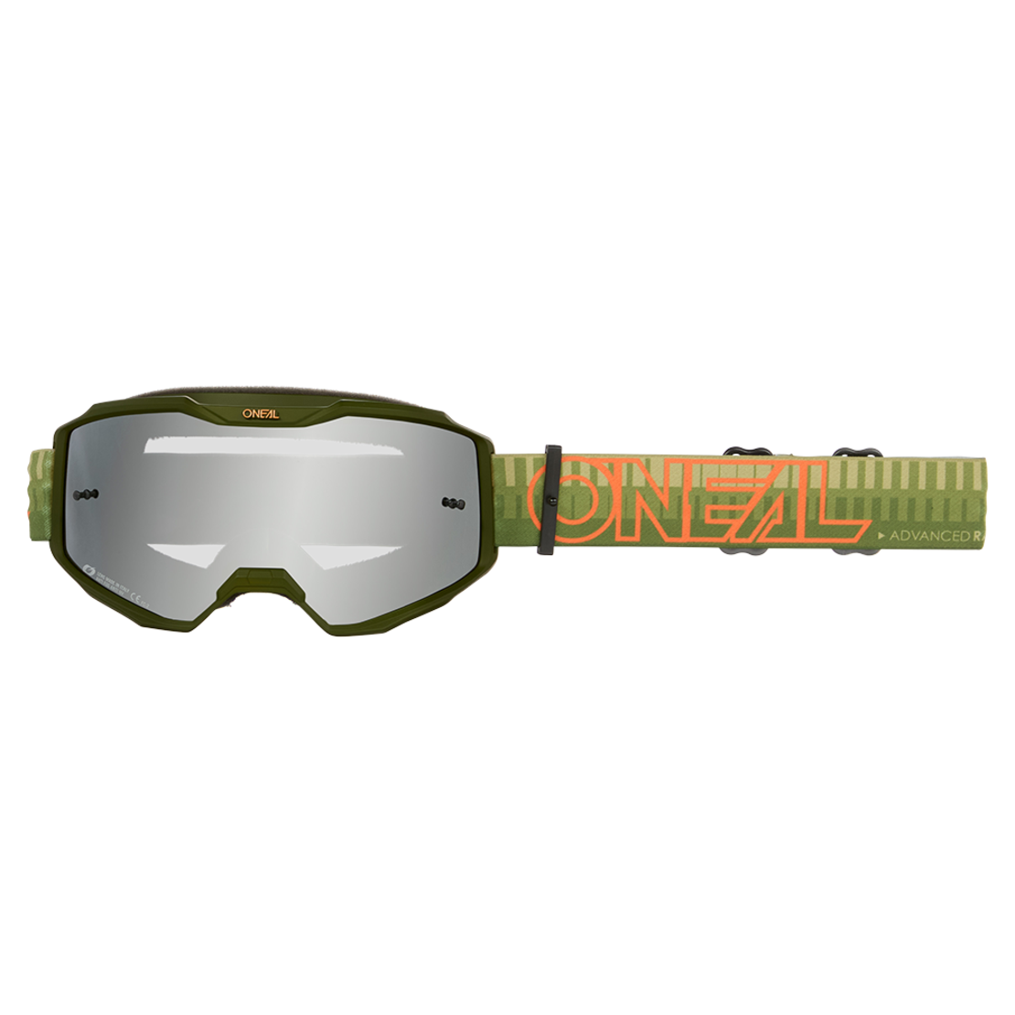 Мотокрос очила O'NEAL B-10 STRIPED GREEN/ORANGE - SILVER MIRROR V.26