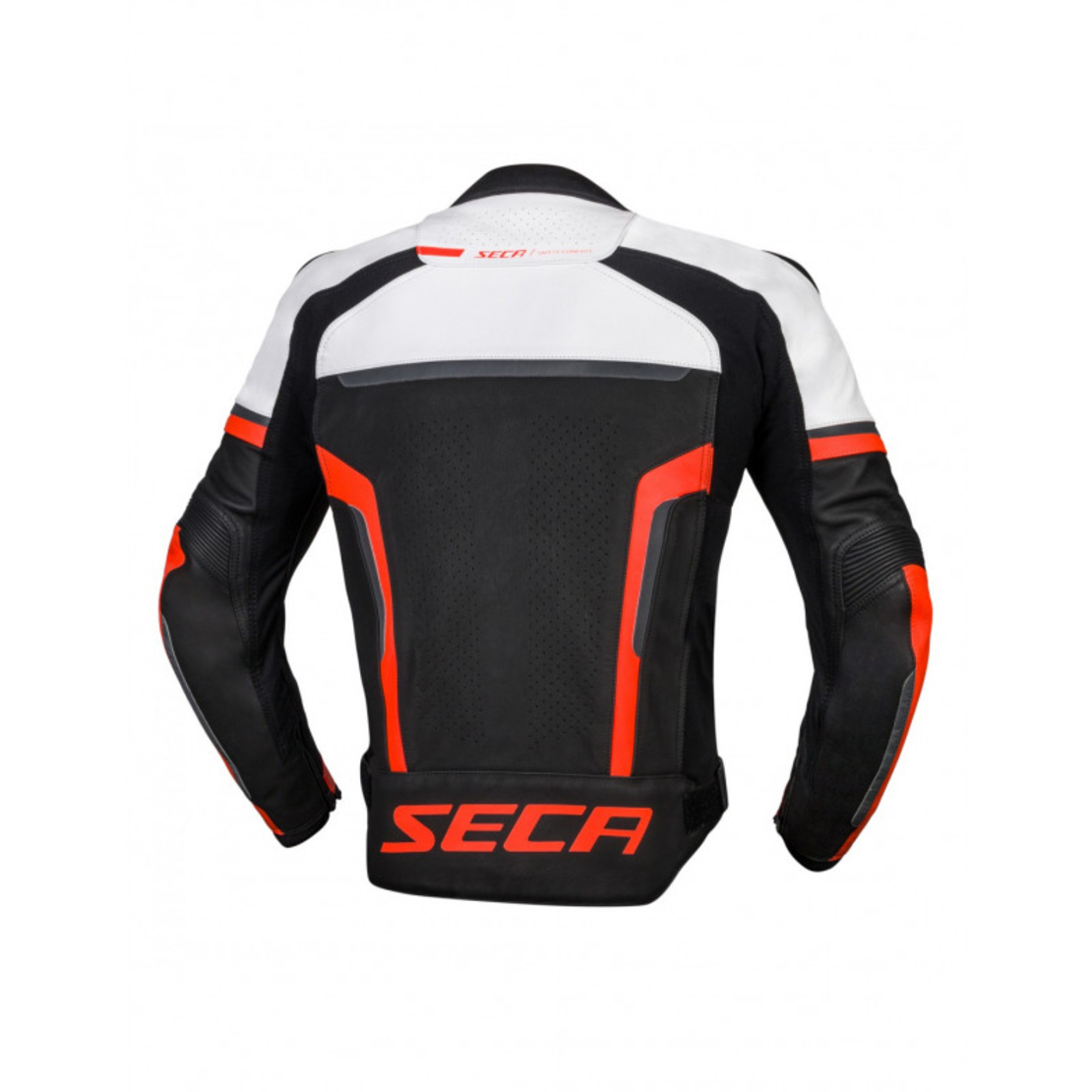 Кожено мото яке SECA HOOLIGAN WHITE/FLUO RED