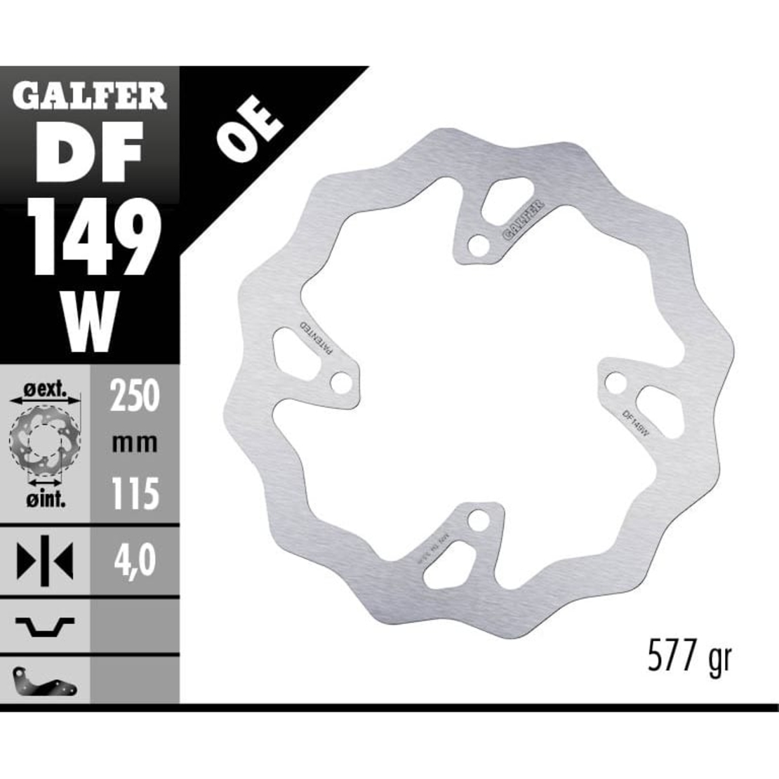 Заден спирачен диск Galfer WAVE FIXED 250x4mm DF149W
