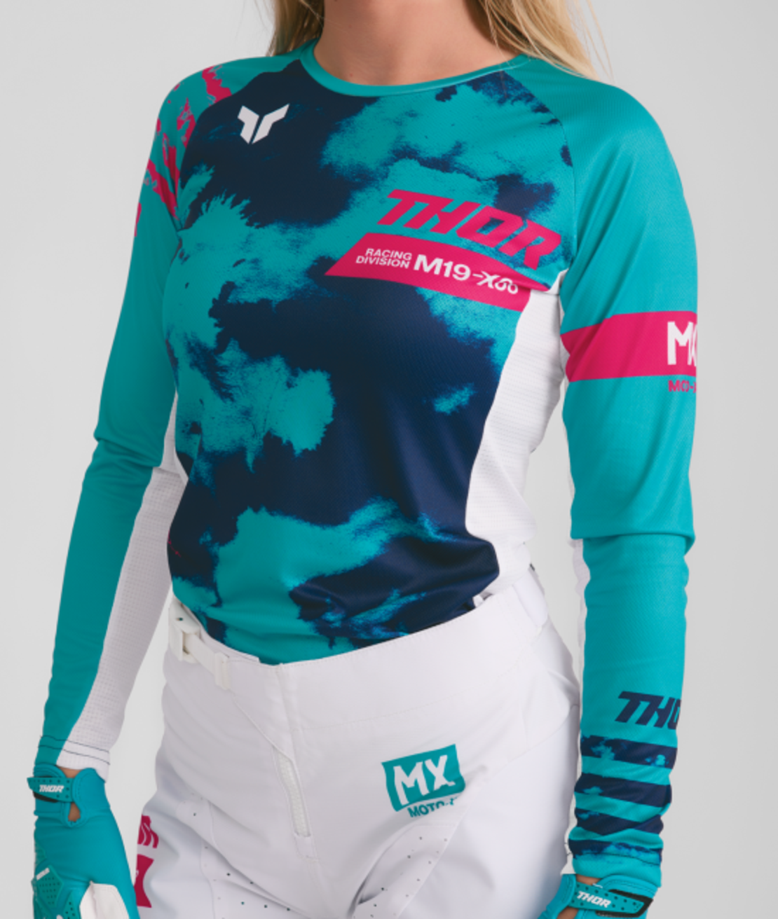 Дамско мотокрос джърси THOR LAUNCHMODE BLEACH WHITE/AQUA