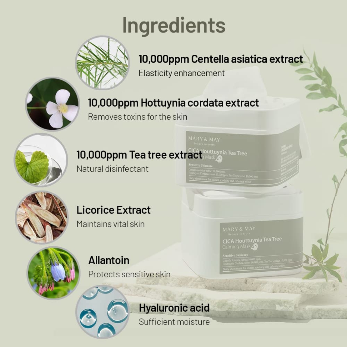 Mary & May Cica Houttuynia Tea Tree Calming Mask 30pcs