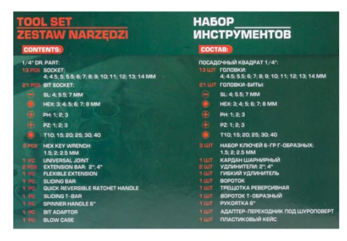 ГЕДОРЕ 1/4 ШЕСТОСТЕНЕН КОМПЛЕКТ 46 ЧАСТИ ROCKFORCE
