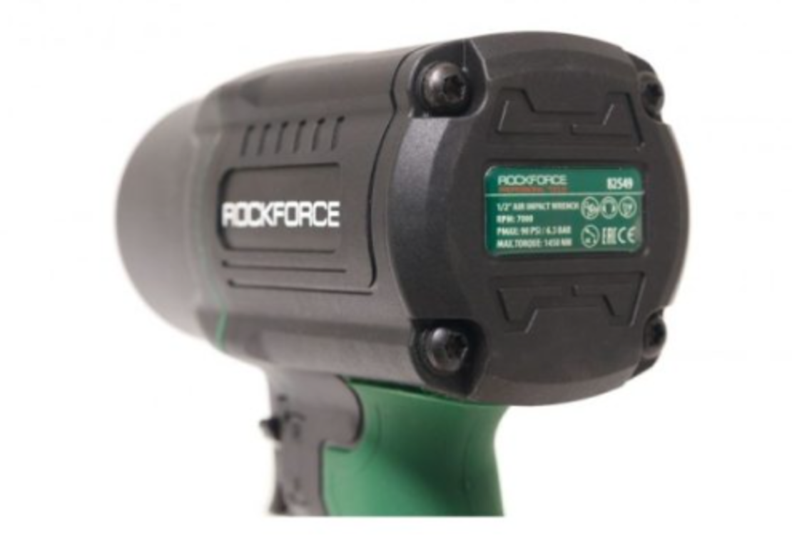 ПНЕВМАТИЧЕН ГАЙКОВЕРТ С КЪС ШПИНДЕЛ 1450 NМ 1/2″ ROCKFORCE С ВЛОЖКИ И КУФАР