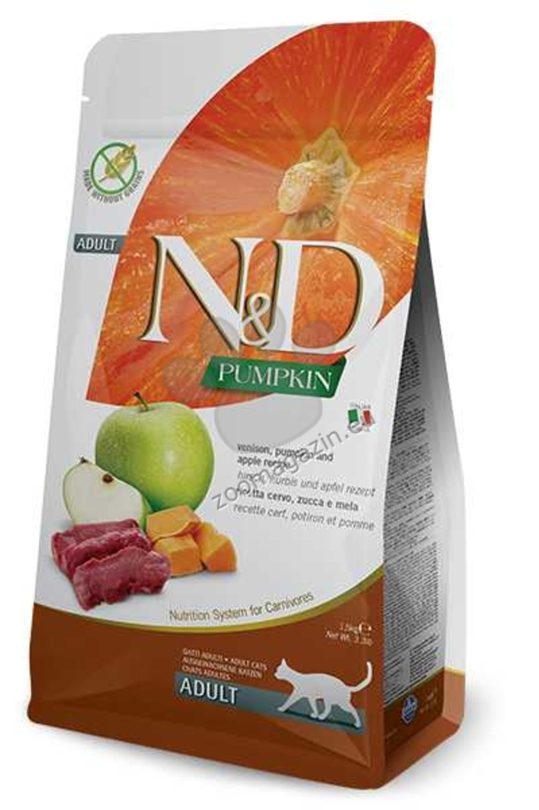 N&D CAT ADULT PUMPKIN 1.5kg коте ,тиква с еленово месо и ябълка
