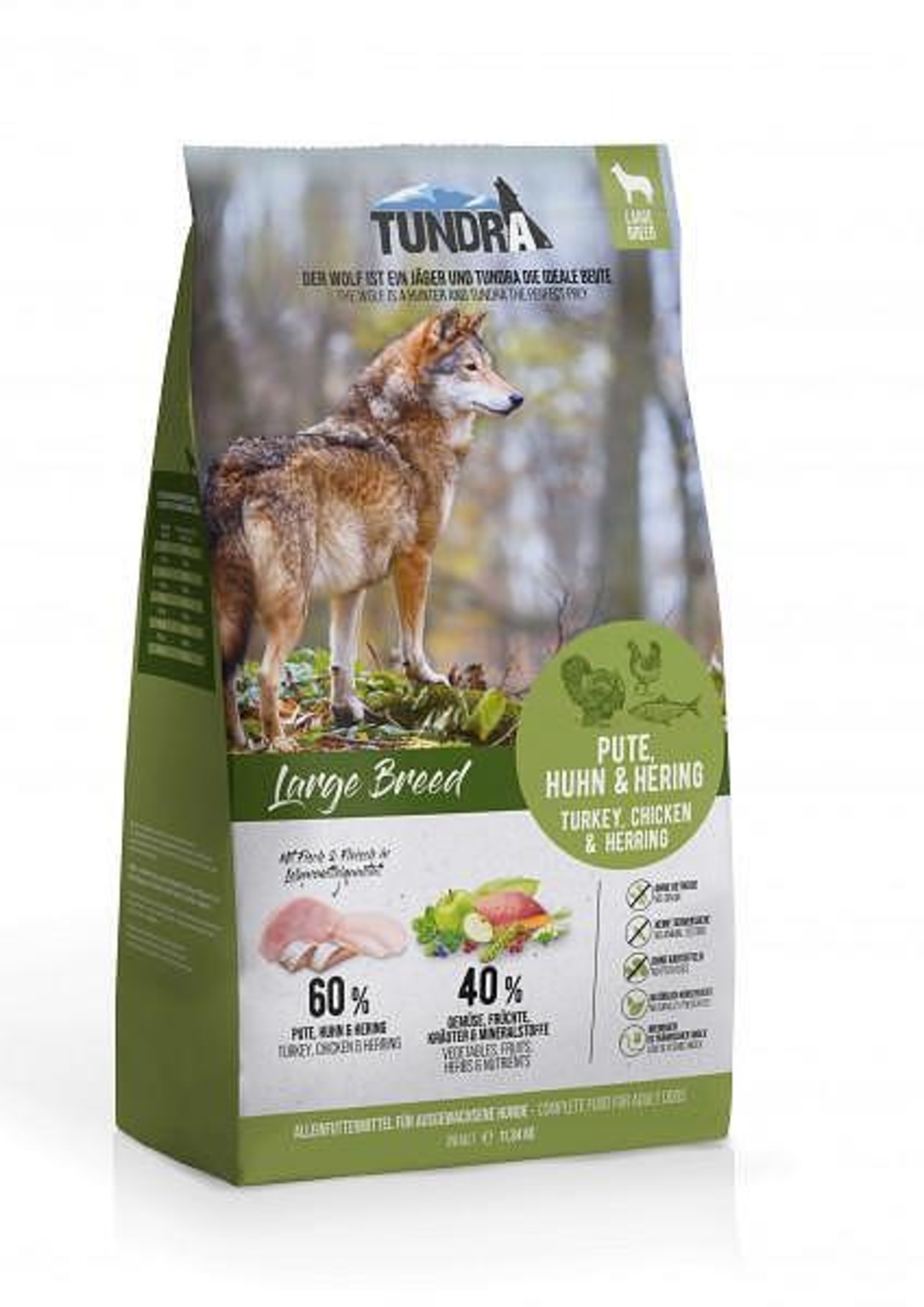 Tundra суха храна с пуйка и херинга за едри породи кучета -  11.34 кг