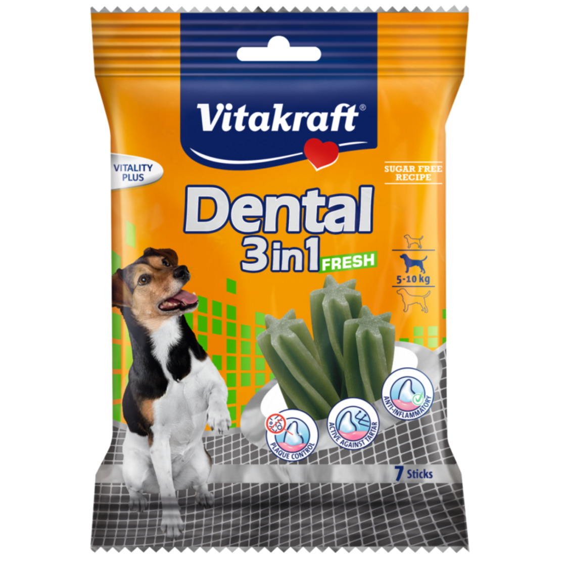 Устна хигиена за кучета 5-10кг с мента - Vitakraft Dental 3in1 Fresh Small 7бр