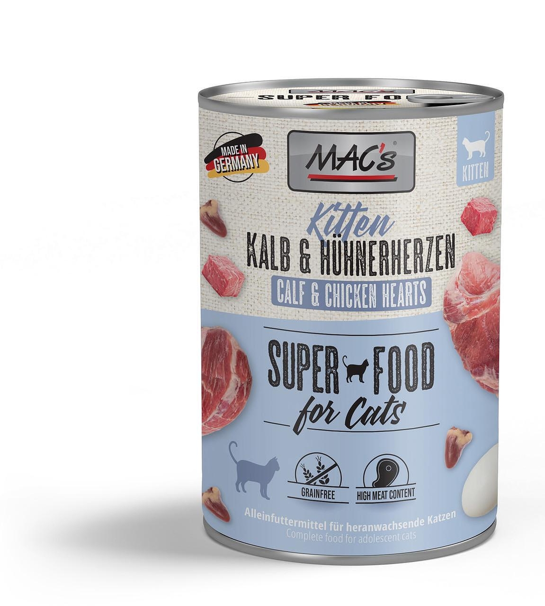 Mac's Cat Kitten консерва с телешки и пилешки сърца за подрастващи котки -  400 гр