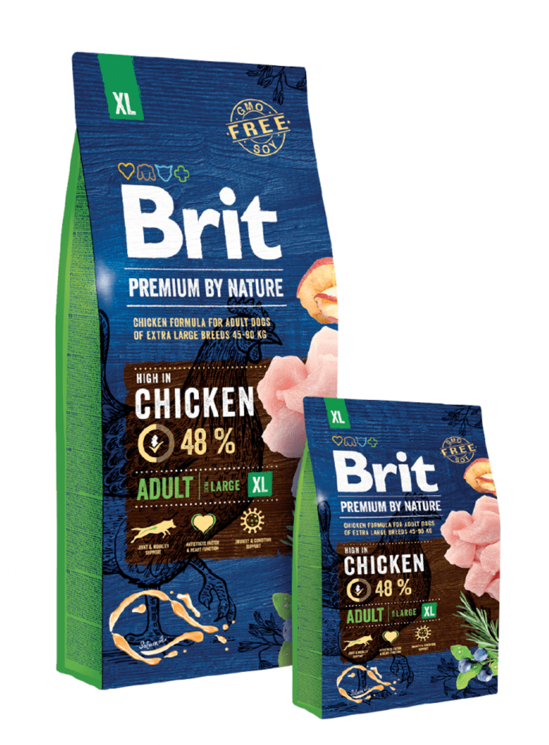 Суха храна за кучета BRIT PREMIUM ADULT XL BY NATURE [ НОВА, ПОДОБРЕНА ФОРМУЛА ] с 48% прясно пилешко месо 15 кг.