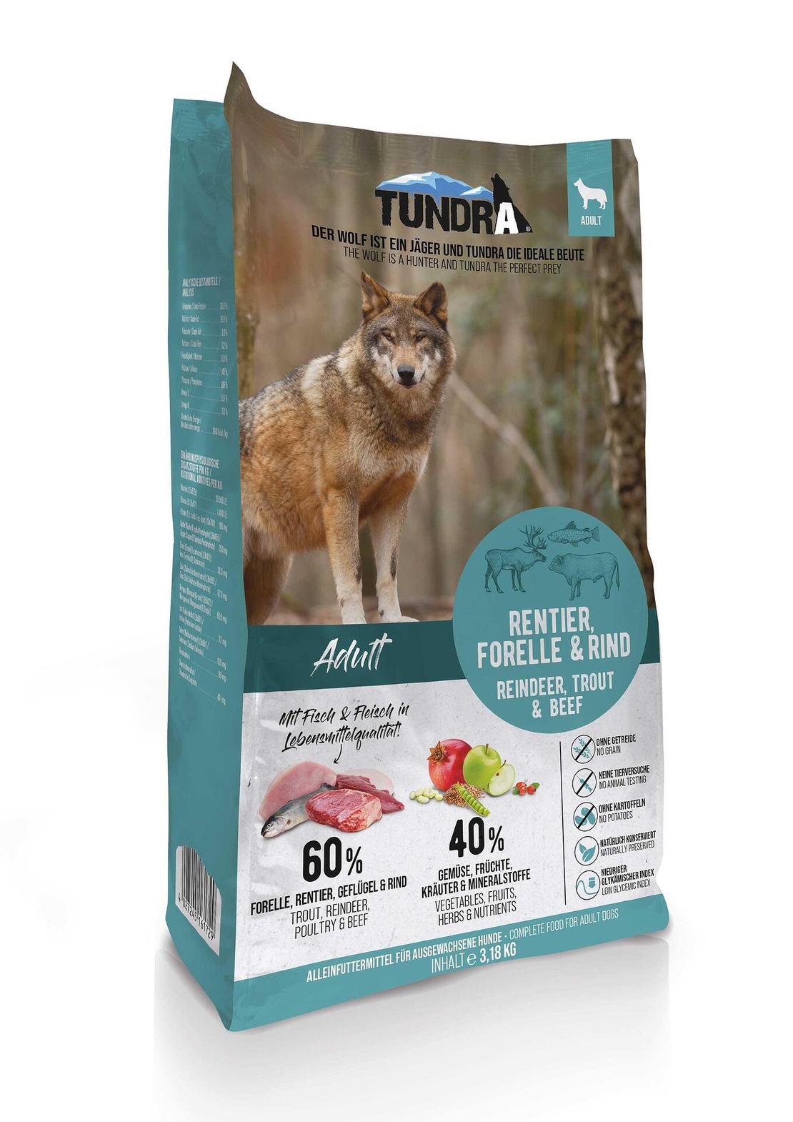 Tundra суха храна със северен елен, пъстърва и говеждо за кучета в зряла възраст от всички породи -  3.14 кг