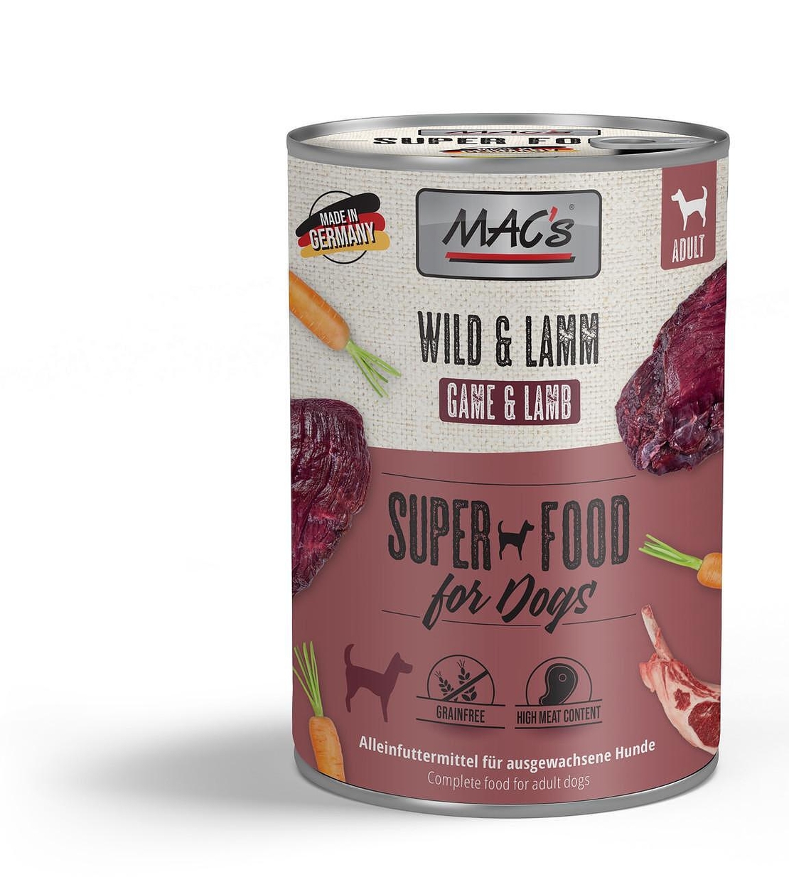 Mac's Dog Adult консерва с агнешко, дивеч и моркови за кучета -  800 гр